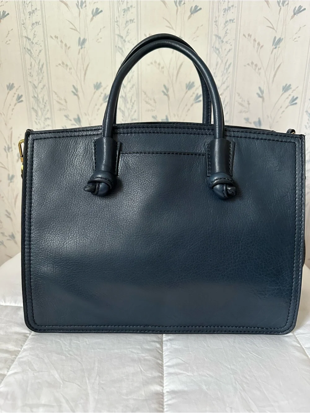 Fossil Navy, Gray & Coral Leather Satchel